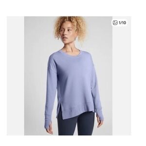 Athleta Coaster Luxe Sweatshirt Purple Crew Neck Thumbhole Pullover Medium NWT